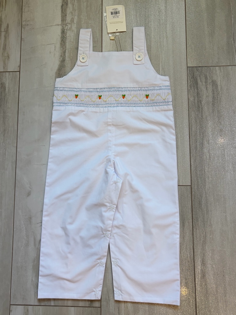 Nwt Tbbc White Carrot Smocked Embroidered Classic Longall Overalls Boys 18-24m